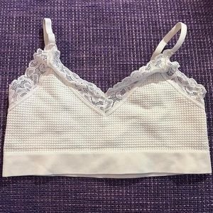 Stretchy white comfy bralette with lace detail